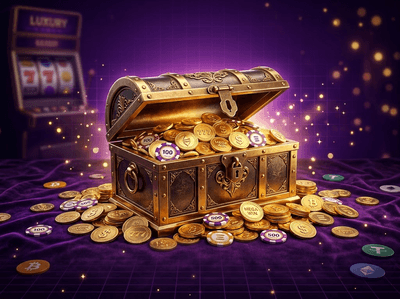 A vibrant display of digital slot machines with purple neon lighting